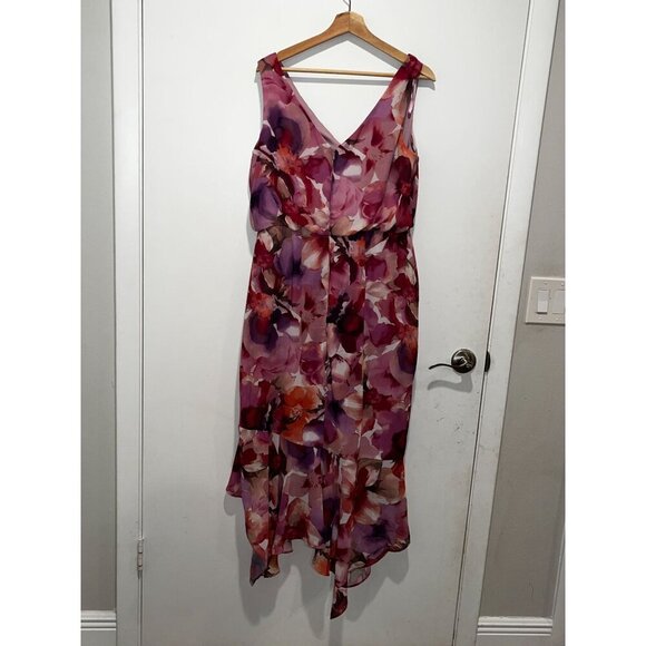 Xscape Pink  Floral Sleeveless V-Neck Women's Midi Dress Size 12P - Picture 5 of 9